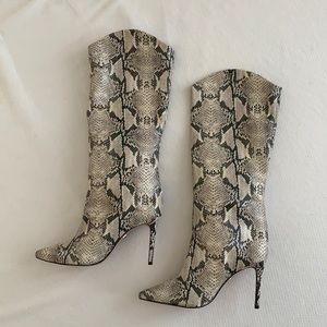Schutz knee high faux python boot